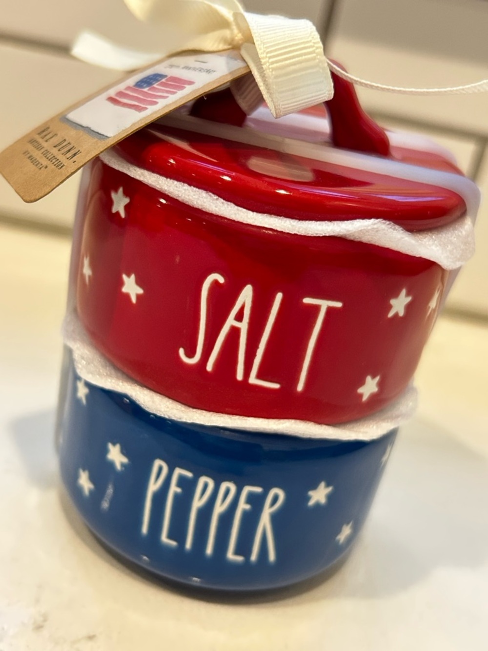 Rae Dunn Patriotic Red Salt & Blue Pepper Ceramic Set